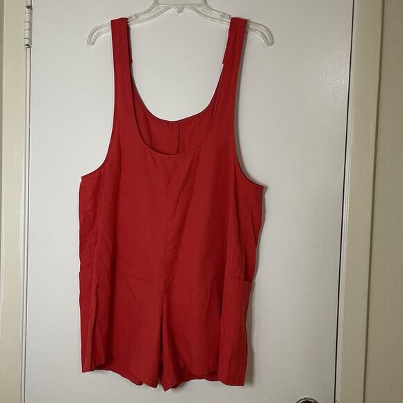 Anthropologie Corey Lynn Calter Adeline Romper Coral Red Linen medium - Picture 7 of 7